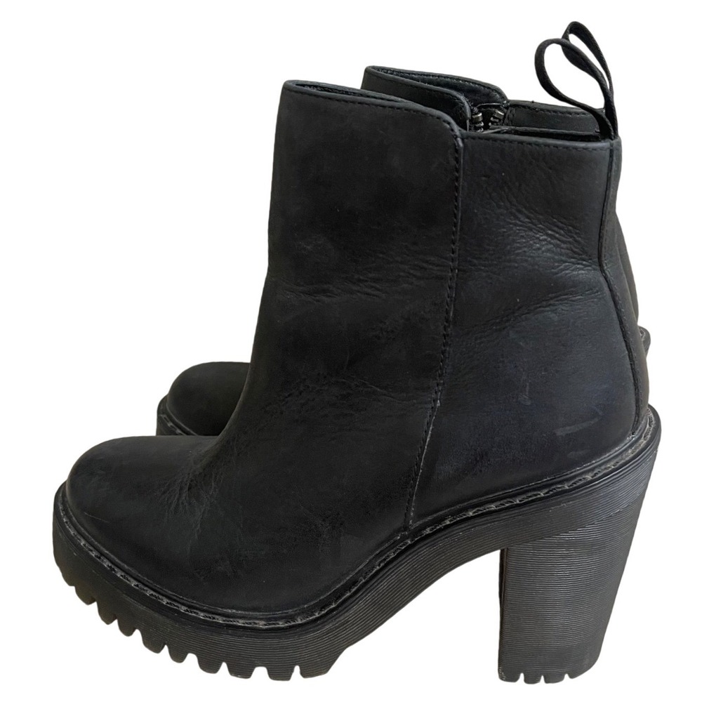 Dr Martens Magdalena Black Leather Lug Platform Block Heel Ankle Boots Sz 7